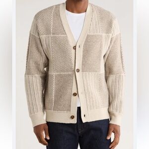 Men's Textured Beige Cardigan Sweater